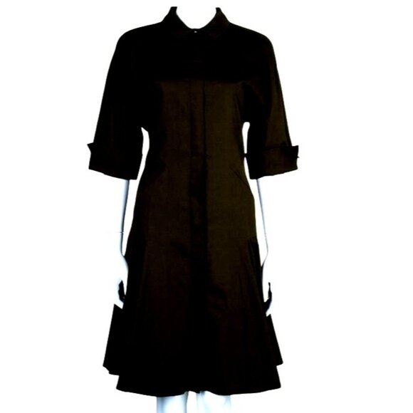 Prabal Gurung Flared Shirt Dress‎ Black Button-Up Size 6 100% Cotton Classic - Picture 1 of 7